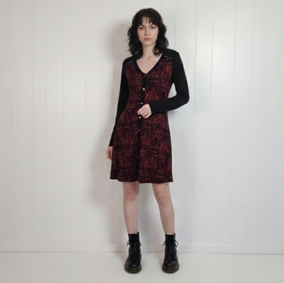 Dolcezza Dresses & Skirts - Y2K Whimsigoth Red Black Tunic Mini Dress Dolcezza Long Sleeve Size Small Goth